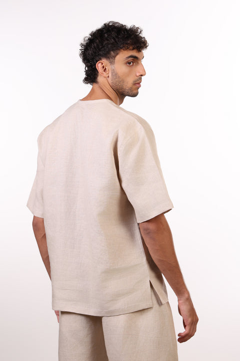 THE SUMMER LINEN HALF SLEEVES SHIRT — MENS BEIGE
