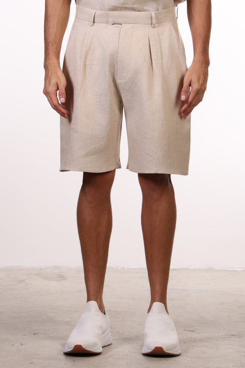 THE SUMMER LINEN HALF SLEEVES SET — MENS BEIGE