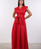 LINEN BOW MAXI DRESS — WOMENS RED