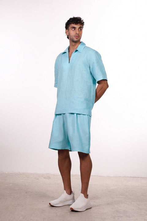 THE SIGNATURE LINEN SHIRT — MENS TEAL