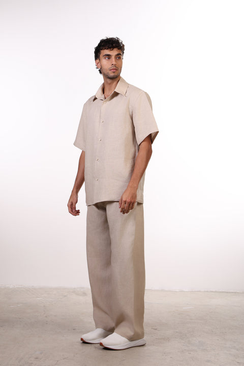 THE CLASSIC LINEN HALF SLEEVES SET —BEIGE