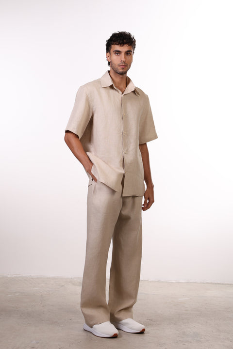 THE CLASSIC LINEN HALF SLEEVES SET —BEIGE