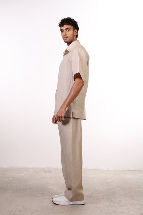 THE CLASSIC LINEN HALF SLEEVES SET —BEIGE
