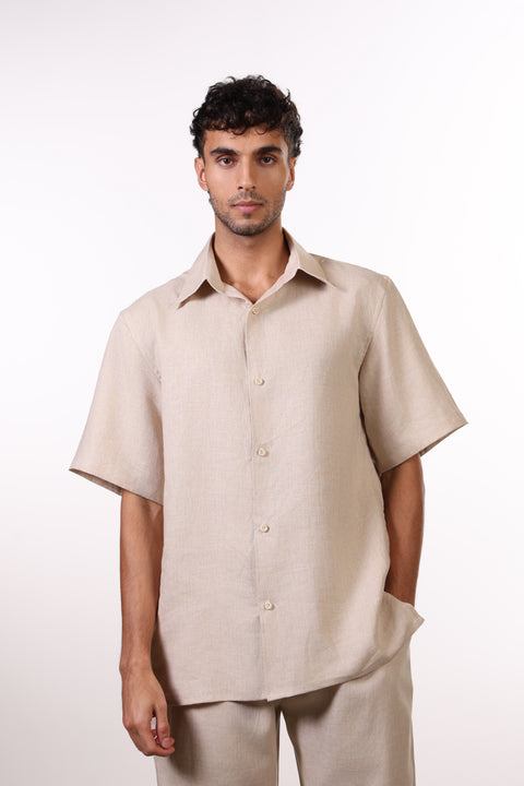 THE CLASSIC LINEN HALF SLEEVES SET —BEIGE