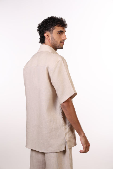 THE CLASSIC LINEN HALF SLEEVES SET —BEIGE