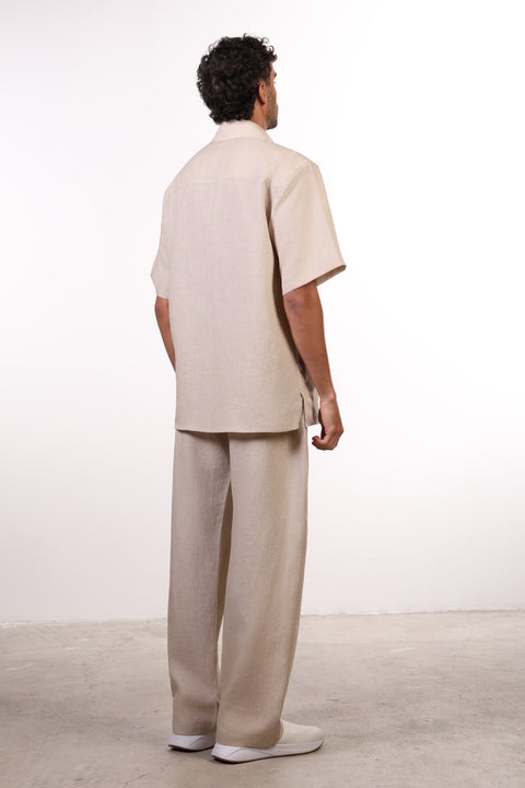 THE CLASSIC LINEN HALF SLEEVES SET —BEIGE