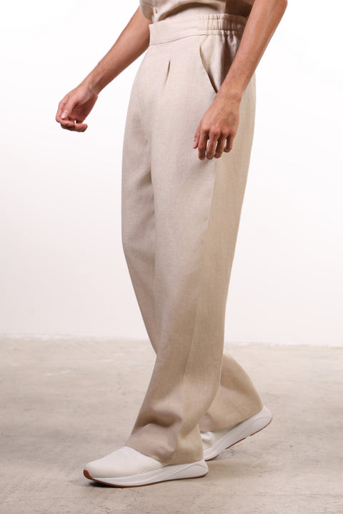 THE CLASSIC LINEN HALF SLEEVES SET —BEIGE