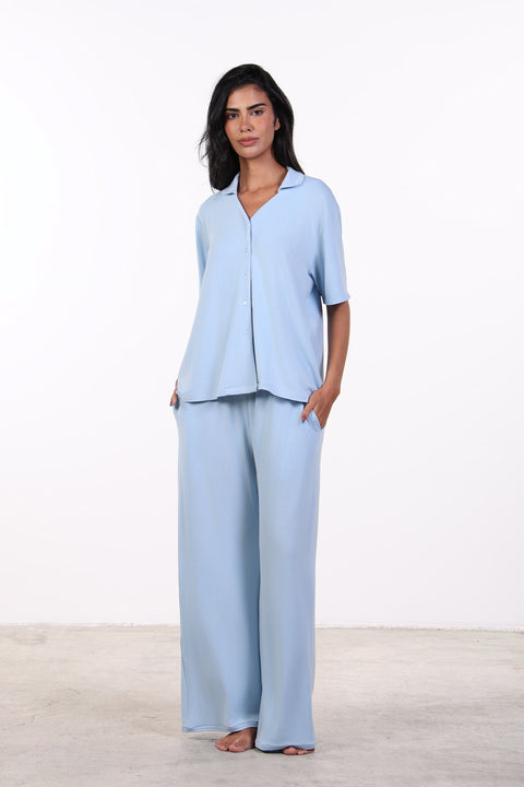 PYJAMA HALF SLEEVES SET — WOMENS SKY BLUE