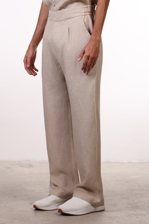 THE CLASSIC LINEN HALF SLEEVES SET —BEIGE