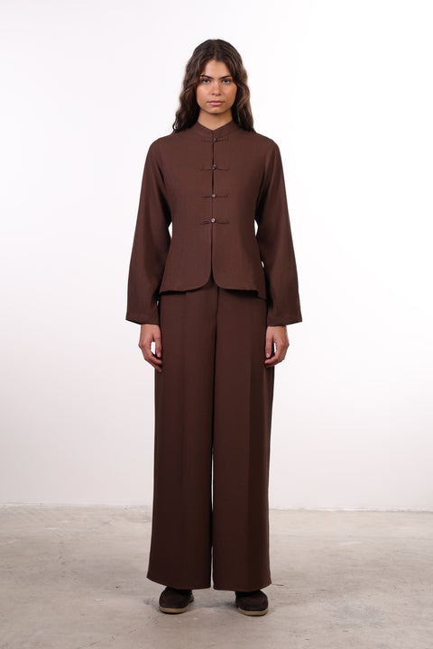 THE JAPANESE LINEN BLEND PANTS — WOMENS BROWN