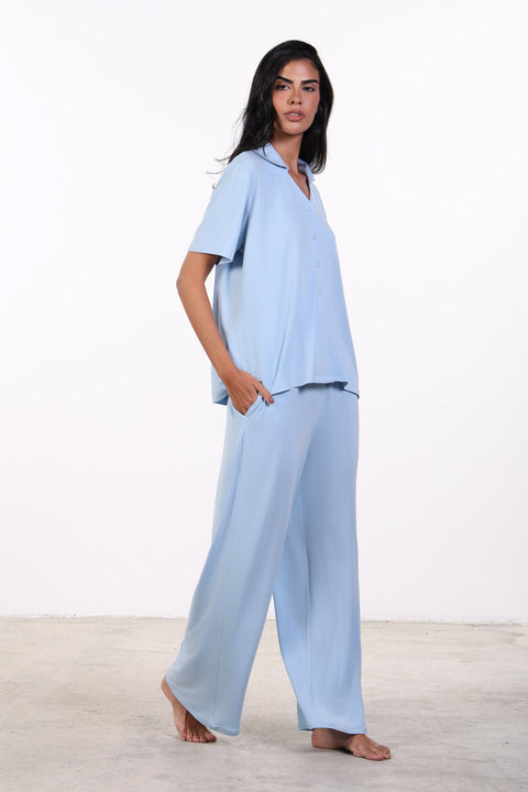 PYJAMA HALF SLEEVES SET — WOMENS SKY BLUE