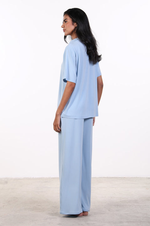 PYJAMA HALF SLEEVES SET — WOMENS SKY BLUE