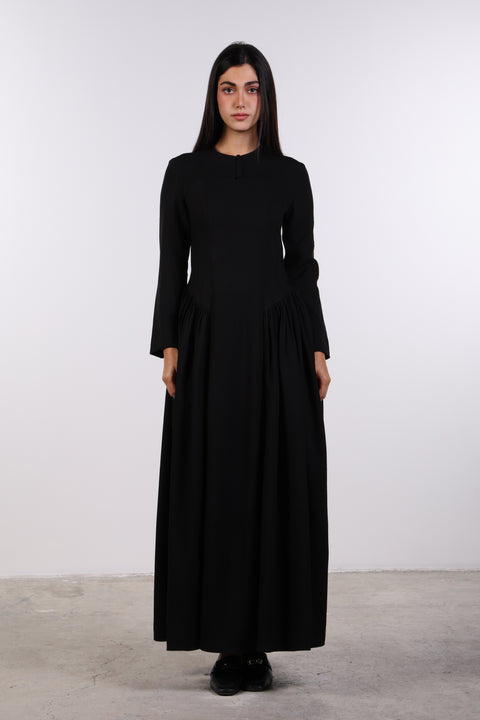 PANELLED MAXI DRESS FULL SLEEVES — WOMENS BLACK
