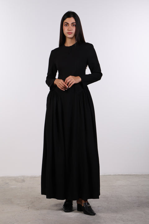 PANELLED MAXI DRESS FULL SLEEVES — WOMENS BLACK
