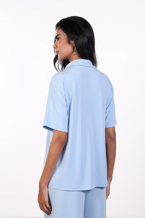 PYJAMA TOP HALF SLEEVES — WOMEN SKY BLUE