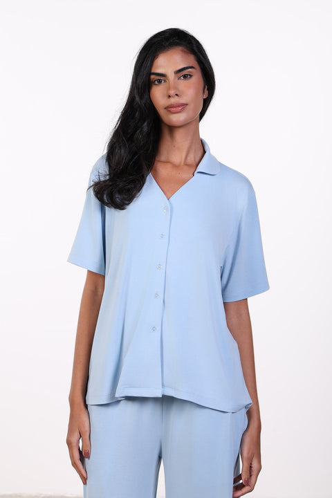 PYJAMA TOP HALF SLEEVES — WOMEN SKY BLUE