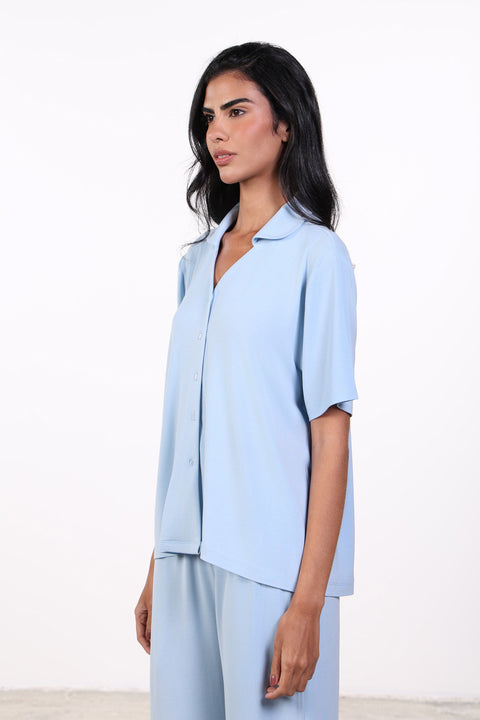 PYJAMA TOP HALF SLEEVES — WOMEN SKY BLUE