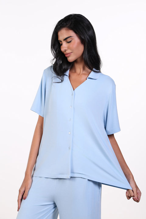 PYJAMA HALF SLEEVES SET — WOMENS SKY BLUE