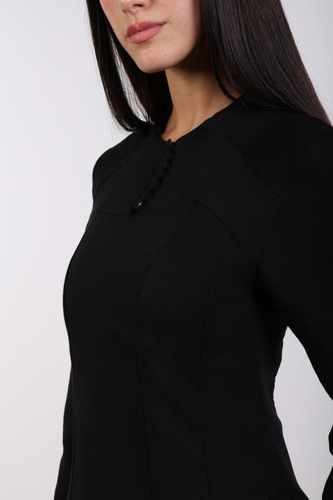 PANELLED MAXI DRESS FULL SLEEVES — WOMENS BLACK
