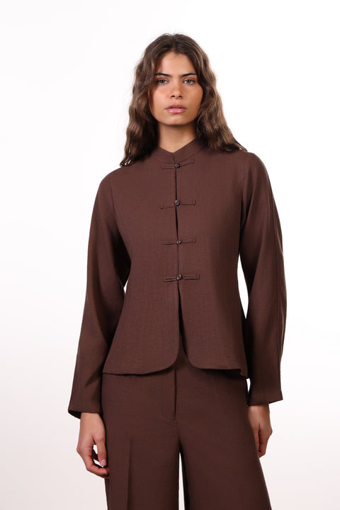 THE JAPANESE LINEN BLEND SHIRT — WOMENS BROWN