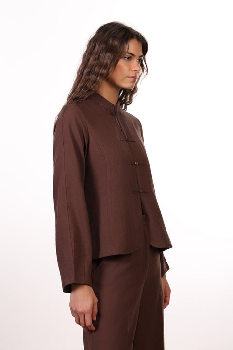THE JAPANESE LINEN BLEND SHIRT — WOMENS BROWN