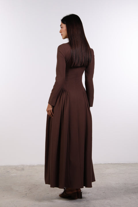 PANELLED MAXI DRESS FULL SLEEVES — WOMENS BROWN