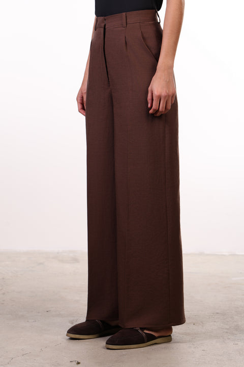 THE JAPANESE LINEN BLEND PANTS — WOMENS BROWN