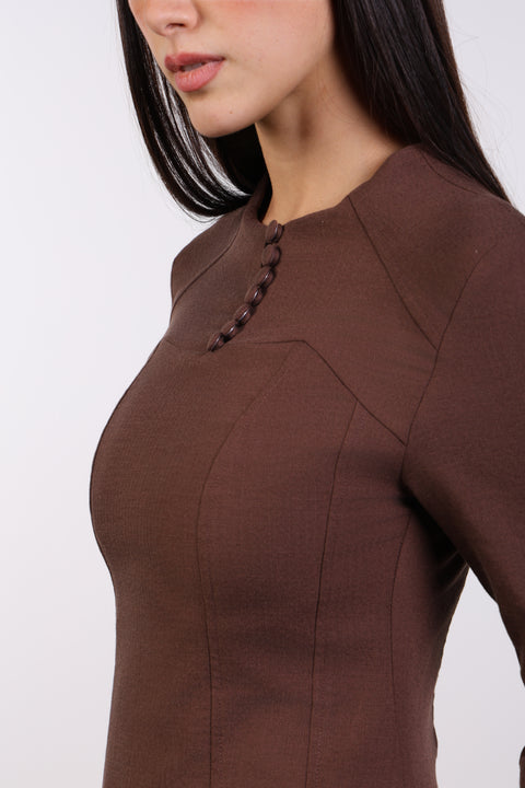 PANELLED MAXI DRESS FULL SLEEVES — WOMENS BROWN