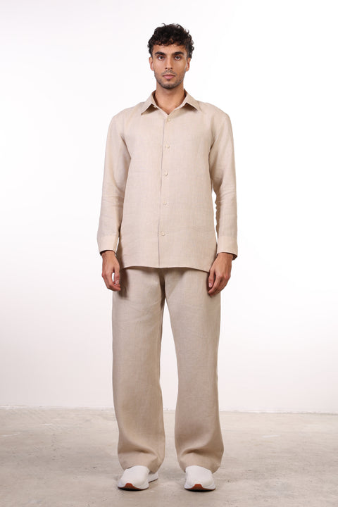 THE CLASSIC LINEN LONG SLEEVE SET  — MENS BEIGE