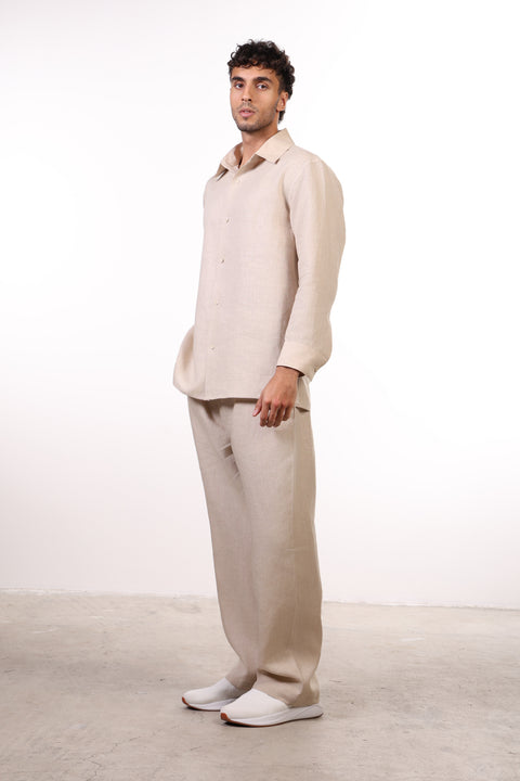 THE CLASSIC LINEN LONG SLEEVE SET  — MENS BEIGE