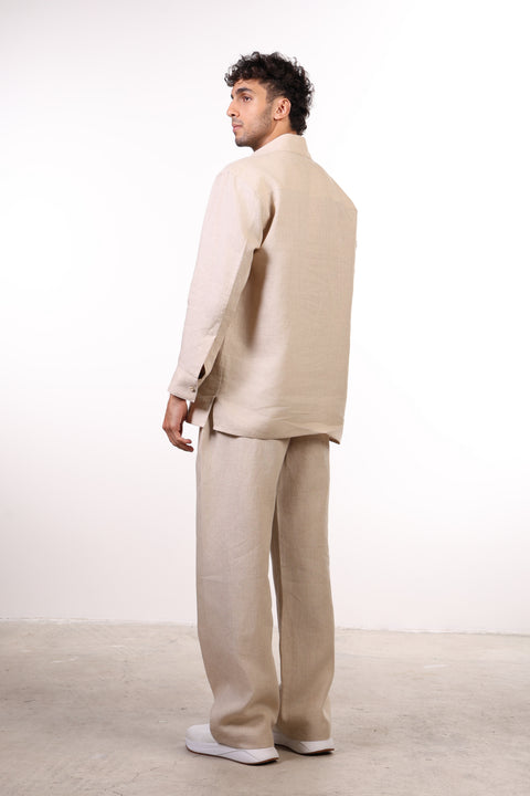 THE CLASSIC LINEN LONG SLEEVE SET  — MENS BEIGE
