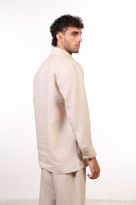 THE CLASSIC LINEN LONG SLEEVE SHIRT  — MENS BEIGE