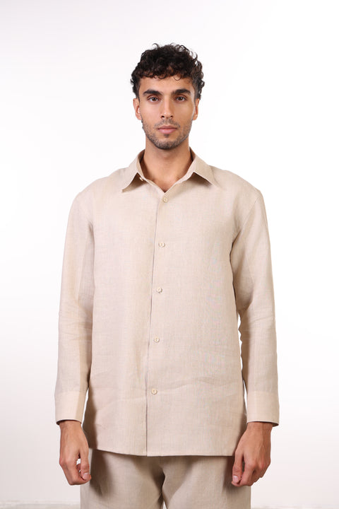 THE CLASSIC LINEN LONG SLEEVE SHIRT  — MENS BEIGE
