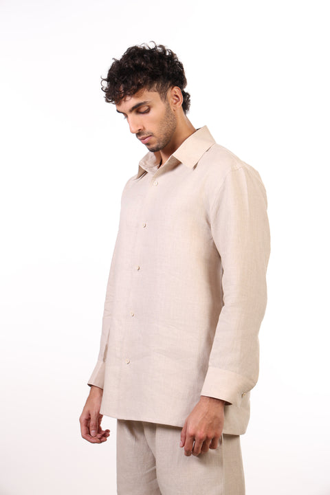 THE CLASSIC LINEN LONG SLEEVE SHIRT  — MENS BEIGE