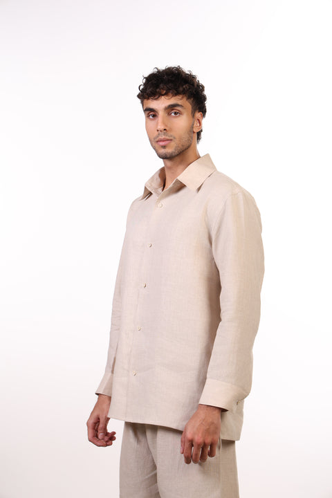 THE CLASSIC LINEN LONG SLEEVE SHIRT  — MENS BEIGE