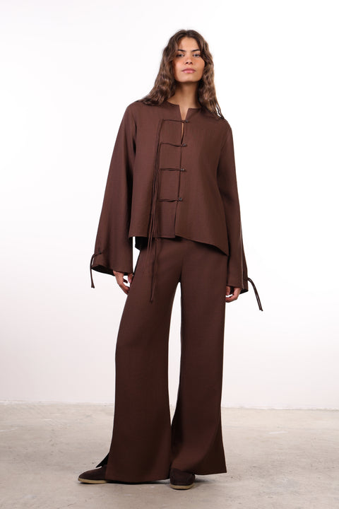 THE ISLAND LINEN BLEND PANTS — WOMENS BROWN