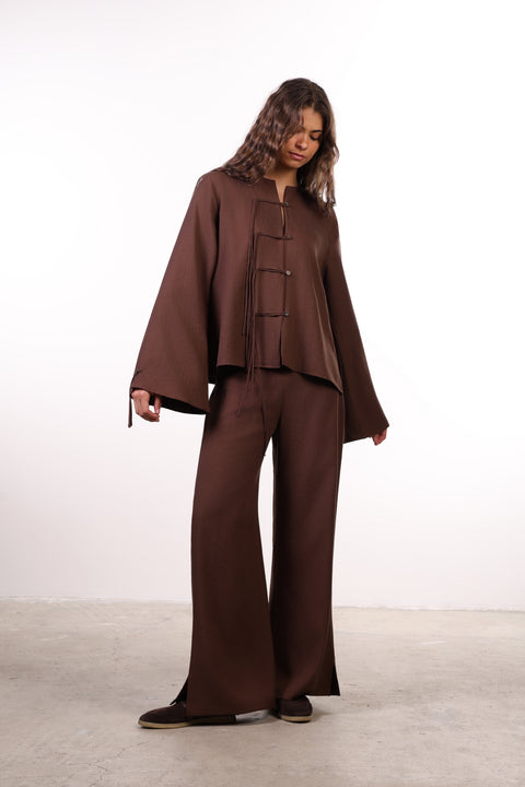 THE ISLAND LINEN BLEND SET — WOMENS BROWN
