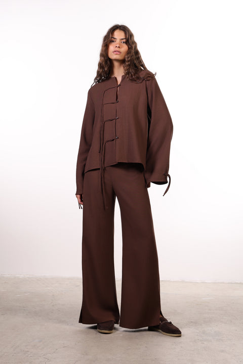 THE ISLAND LINEN BLEND SET — WOMENS BROWN