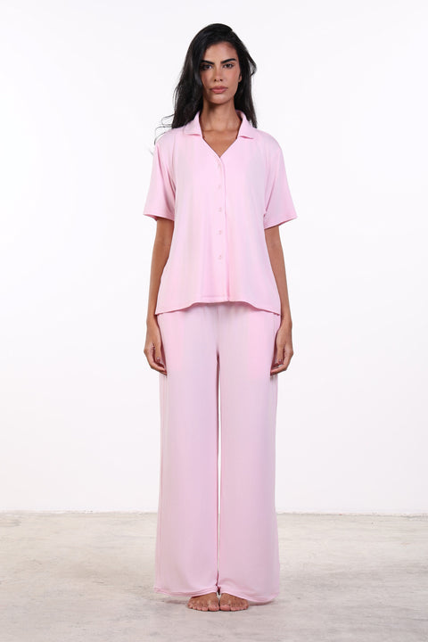 PYJAMA HALF SLEEVES SET — WOMENS PINK