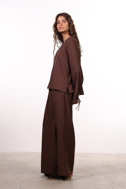 THE ISLAND LINEN BLEND SET — WOMENS BROWN