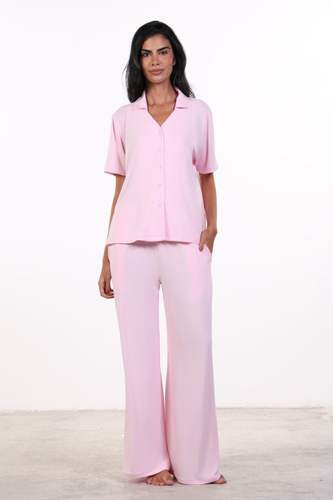 PYJAMA TOP HALF SLEEVES — WOMENS PINK