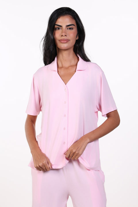 PYJAMA TOP HALF SLEEVES — WOMENS PINK