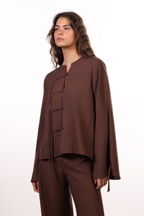THE ISLAND LINEN BLEND SHIRT  — WOMENS BROWN