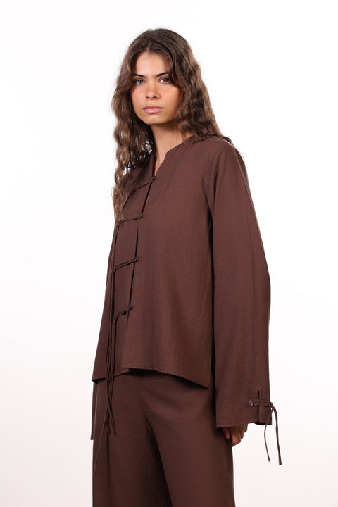 THE ISLAND LINEN BLEND SHIRT  — WOMENS BROWN