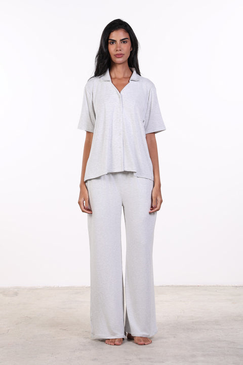 PYJAMA HALF SLEEVES SET — WOMENS CLOUD GREY