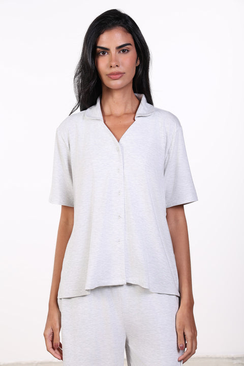 PYJAMA TOP HALF SLEEVES — WOMENS CLOUD GREY