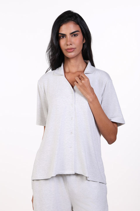 PYJAMA TOP HALF SLEEVES — WOMENS CLOUD GREY