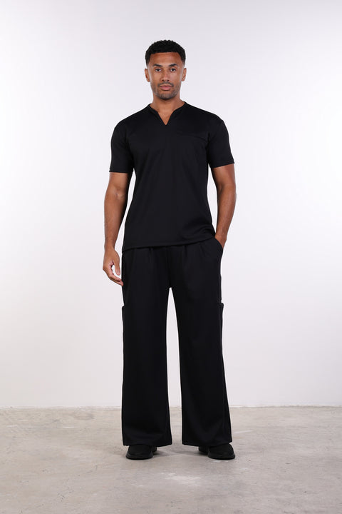 THE NOTCH-NECK SCRUB TOP  — MENS BLACK