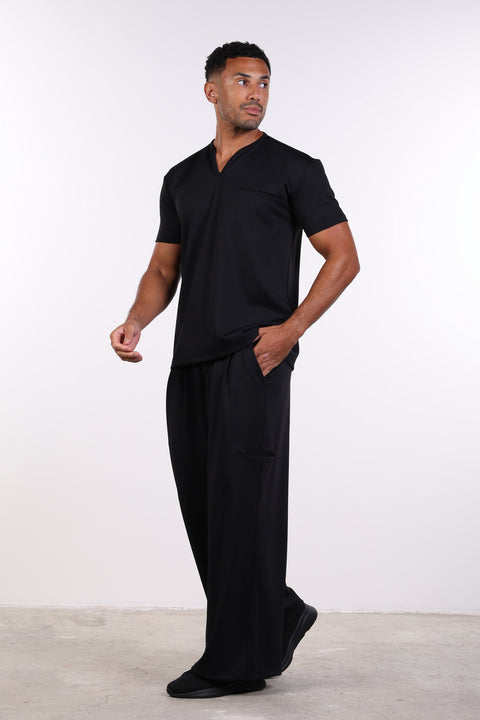 THE NOTCH-NECK SCRUB TOP  — MENS BLACK