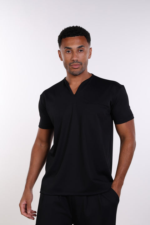 THE NOTCH-NECK SCRUB TOP  — MENS BLACK